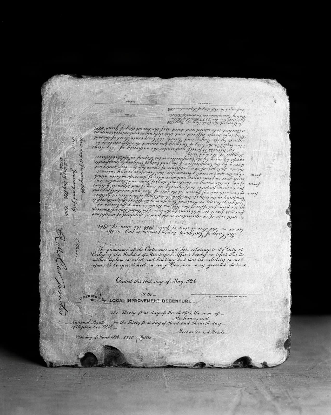 Historic City of Calgary Debenture Document from 1924